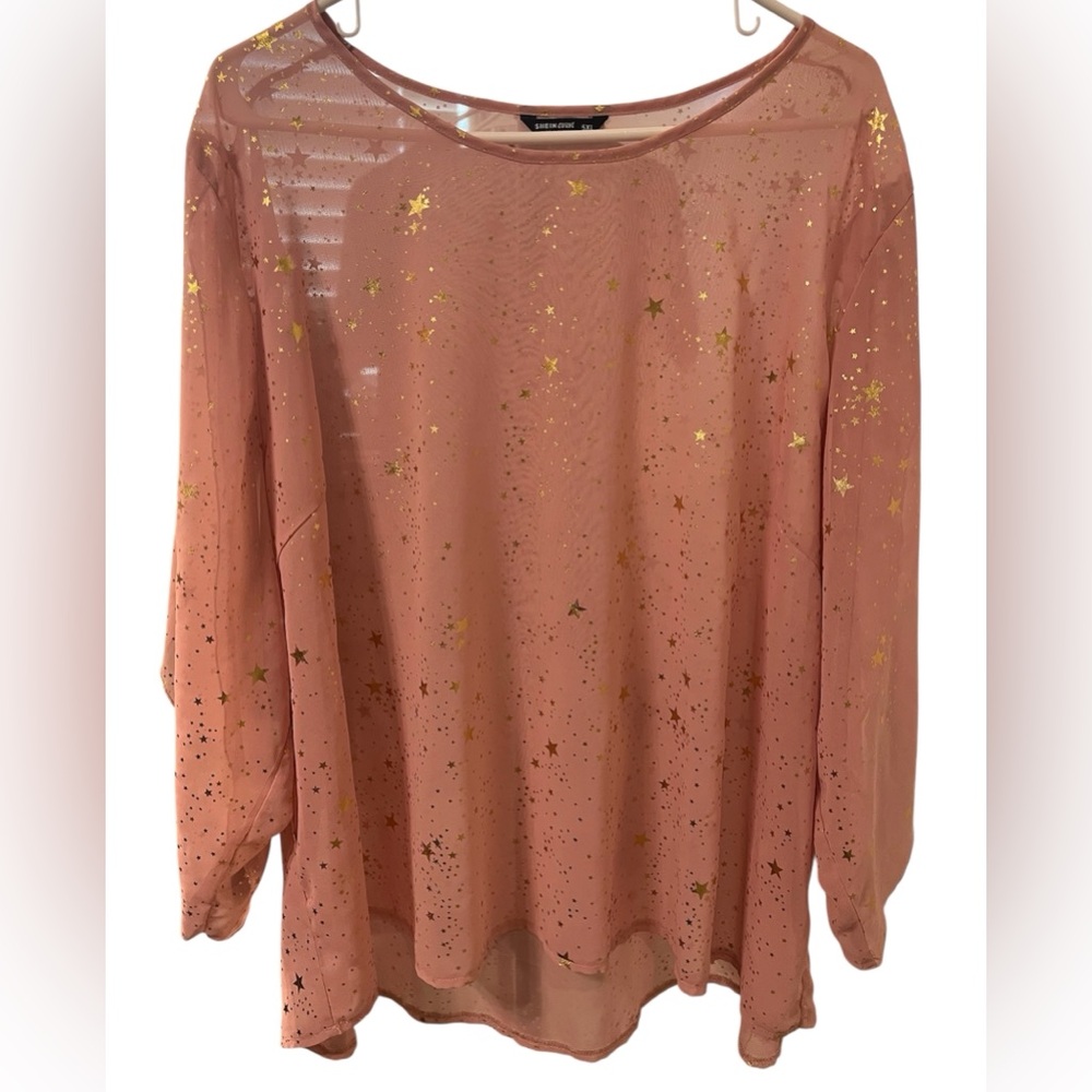 SHEIN Blush Sheer Blouse with Gold Star Accents